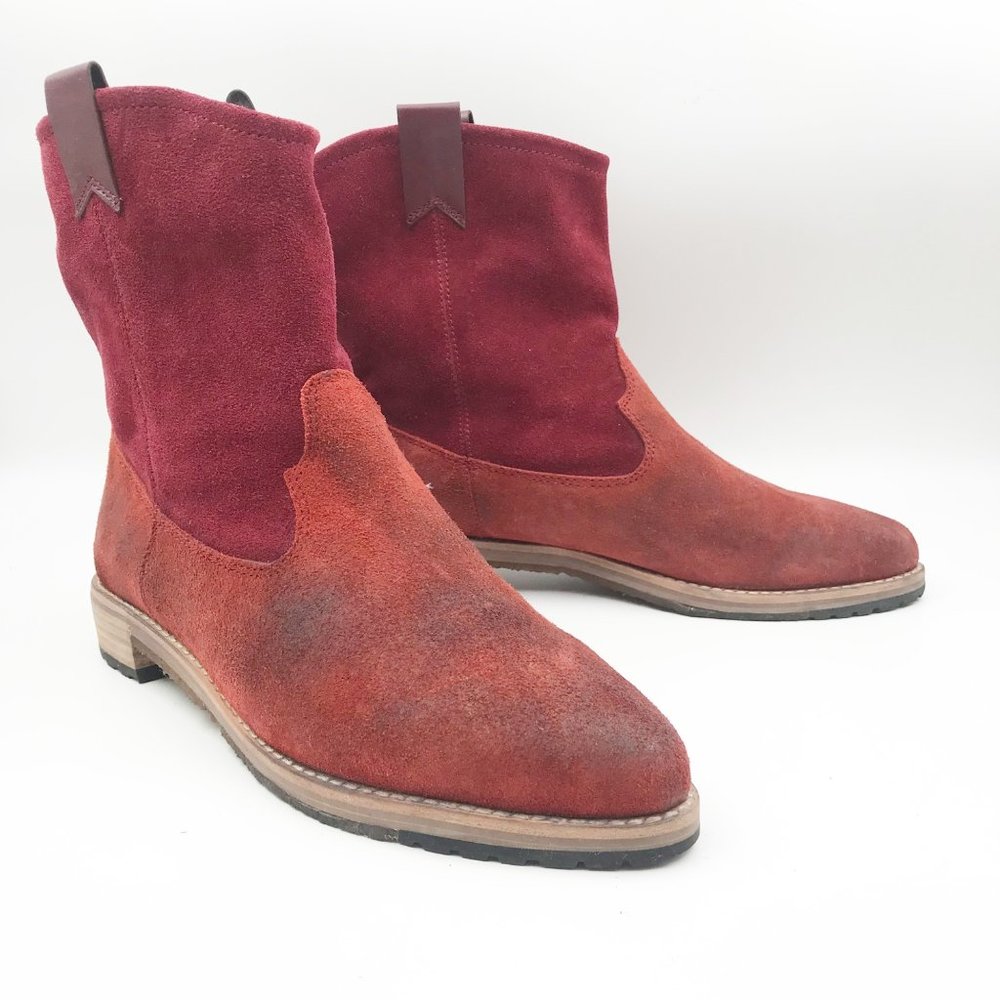 MATT BERNSON Cassidy Western Rustic Burgundy Suede Ankle Boots Womens 9.5